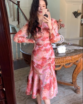 Real silk slim floral temperament show young dress