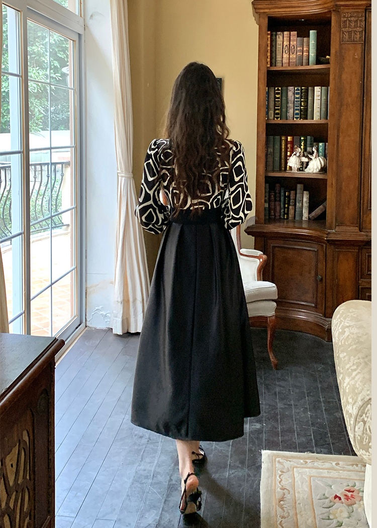 With belt temperament splice long fashion satin dress