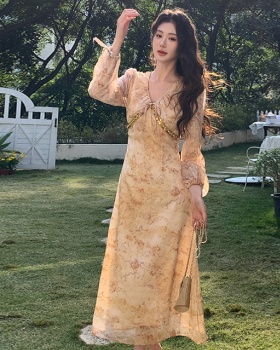 Spring beautiful floral long sleeve dress