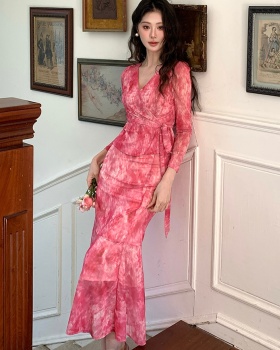 France style floral ladies V-neck dress 2pcs set