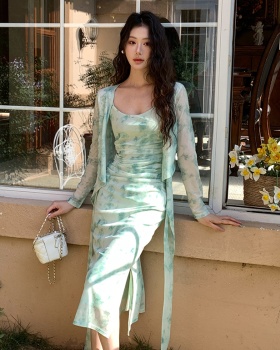 Gauze blooming sling fold France style dress a set