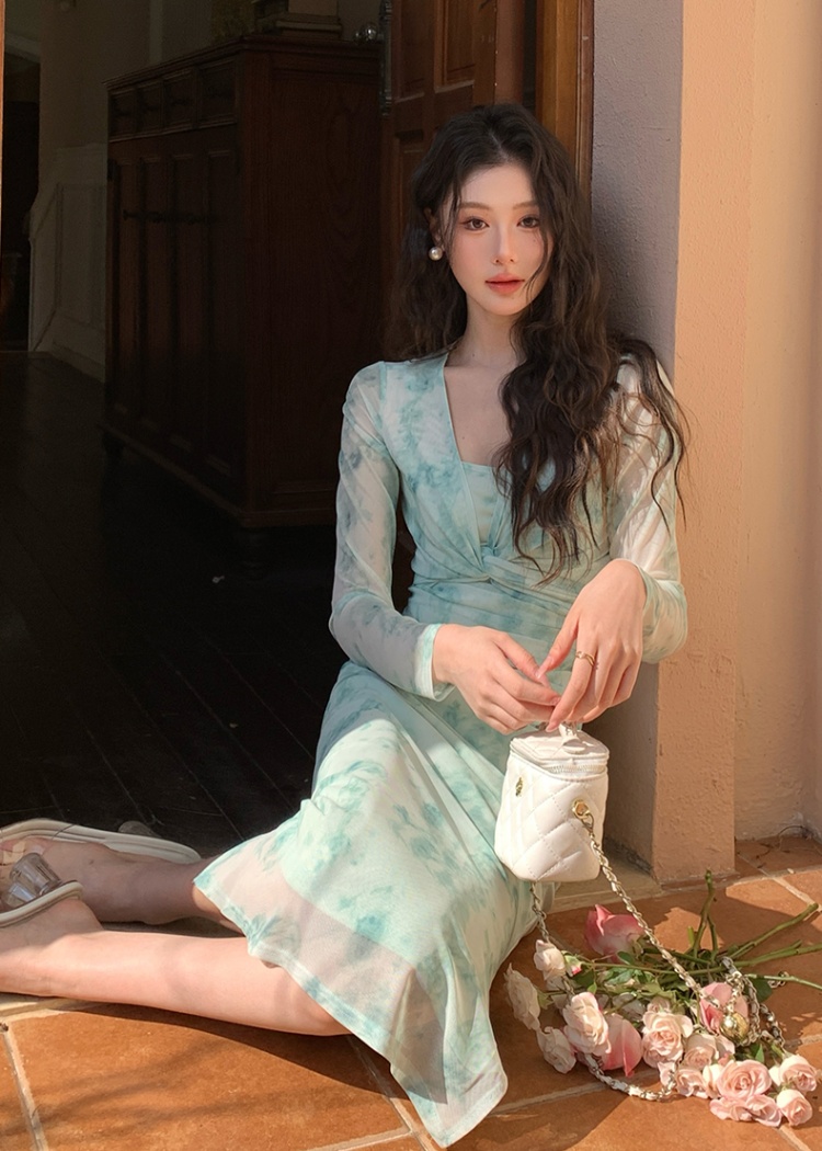 Gauze blooming sling fold France style dress a set