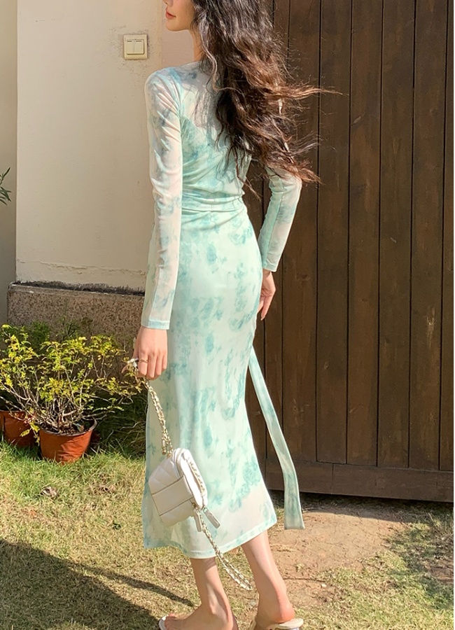 Gauze blooming sling fold France style dress a set