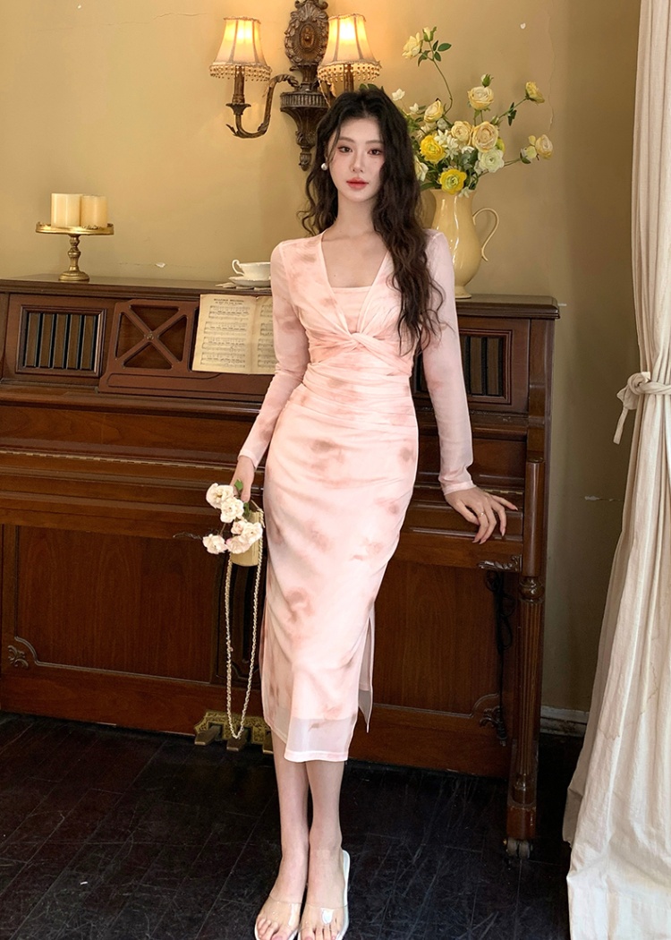 Gauze blooming sling fold France style dress a set