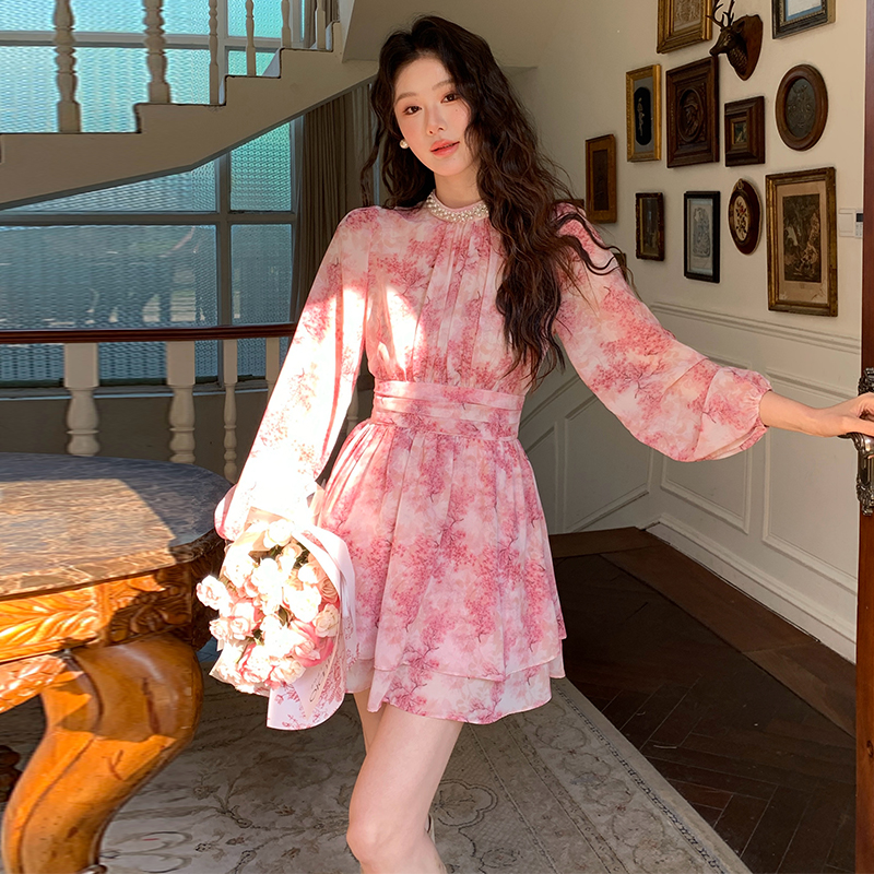 Long sleeve Western style show young spring dress