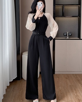 Pinched waist temperament jumpsuit frenum wide leg pants
