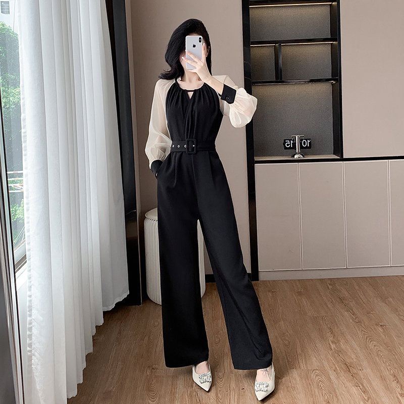 Pinched waist temperament jumpsuit frenum wide leg pants