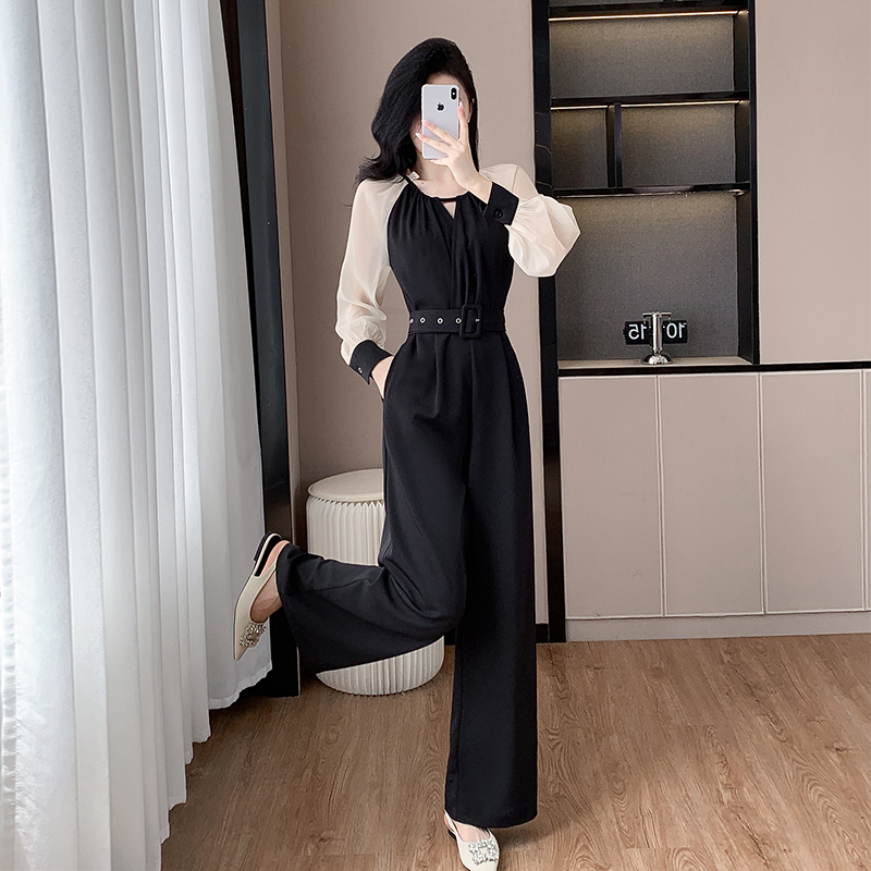 Pinched waist temperament jumpsuit frenum wide leg pants