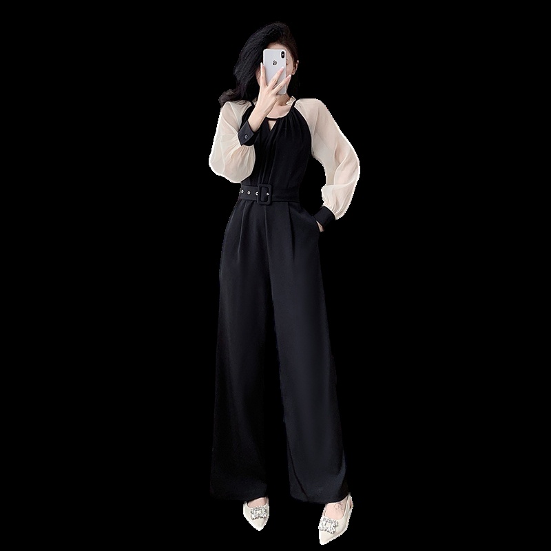 Pinched waist temperament jumpsuit frenum wide leg pants