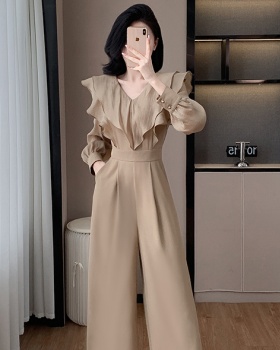Long temperament lotus leaf edges jumpsuit for women