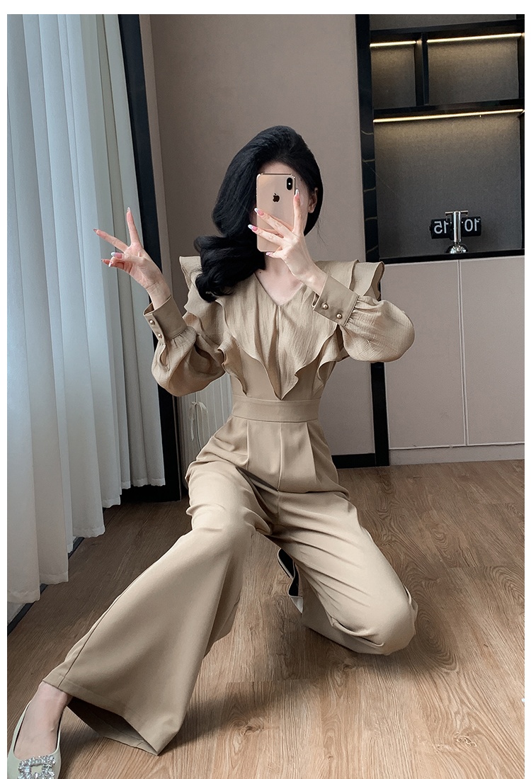 Long temperament lotus leaf edges jumpsuit for women