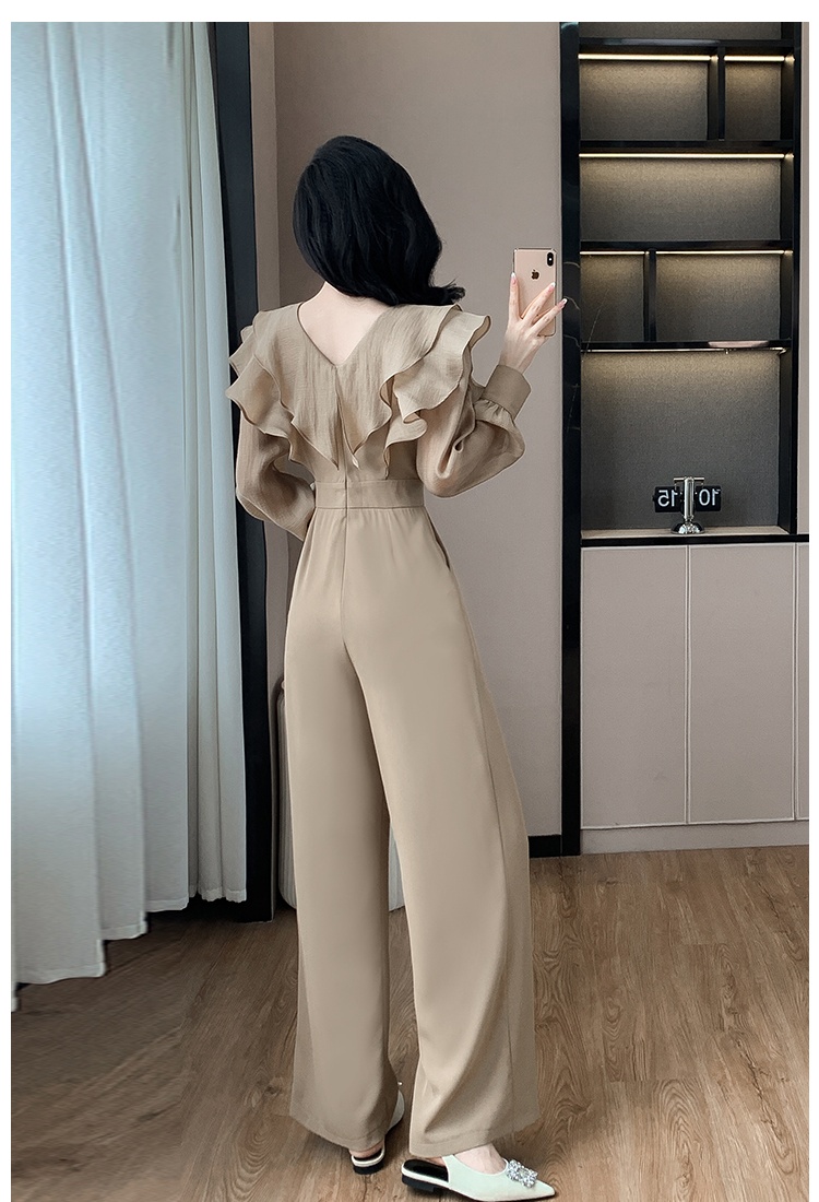 Long temperament lotus leaf edges jumpsuit for women