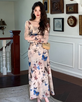 Chouzhe butterfly sexy dress retro printing slim long dress
