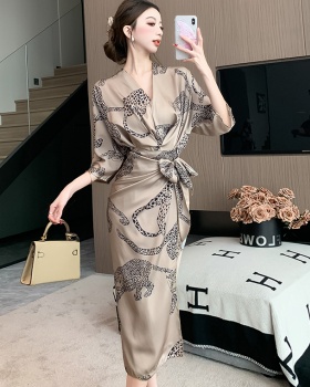 Exceed knee bandage ladies short sleeve V-neck long dress