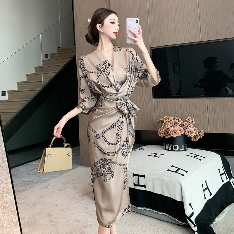 Exceed knee bandage ladies short sleeve V-neck long dress