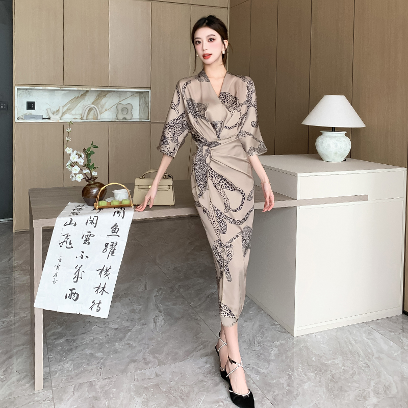 Exceed knee bandage ladies short sleeve V-neck long dress