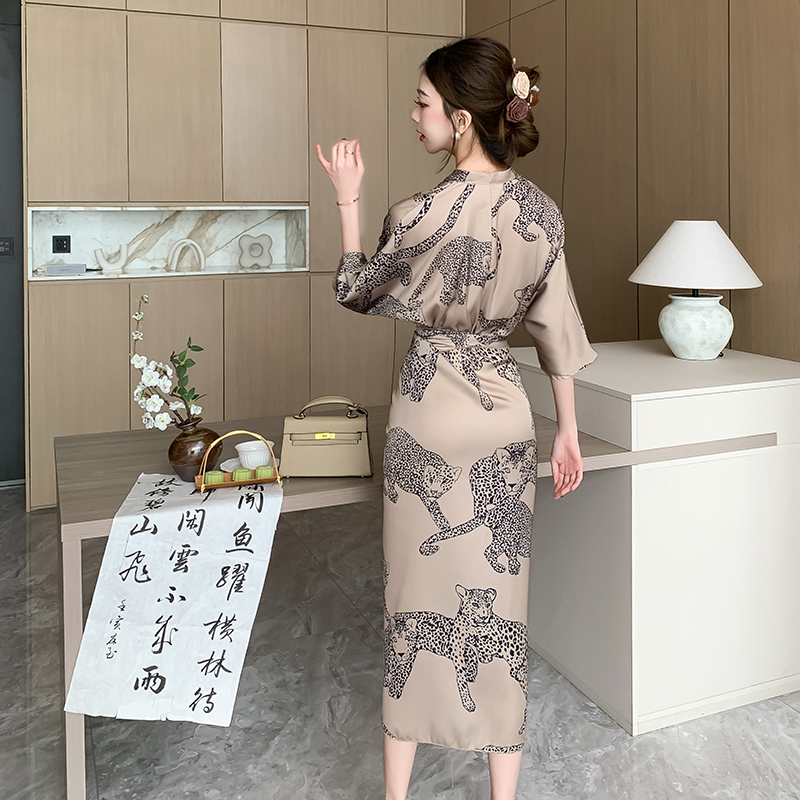 Exceed knee bandage ladies short sleeve V-neck long dress