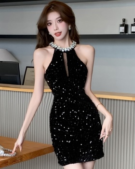 Velvet sequins formal dress banquet short dress