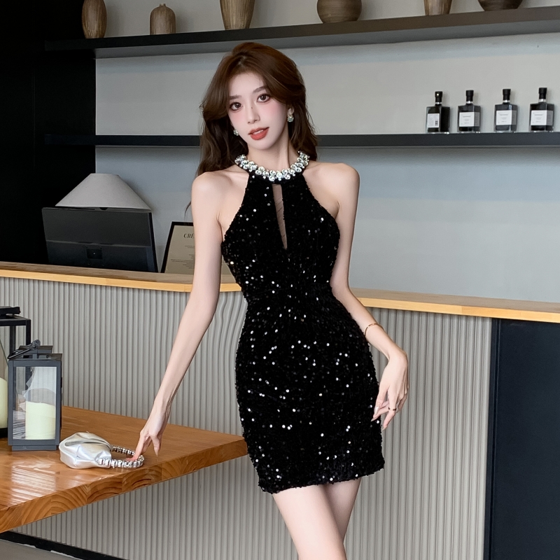 Velvet sequins formal dress banquet short dress