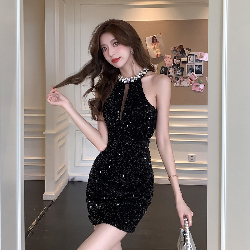 Velvet sequins formal dress banquet short dress