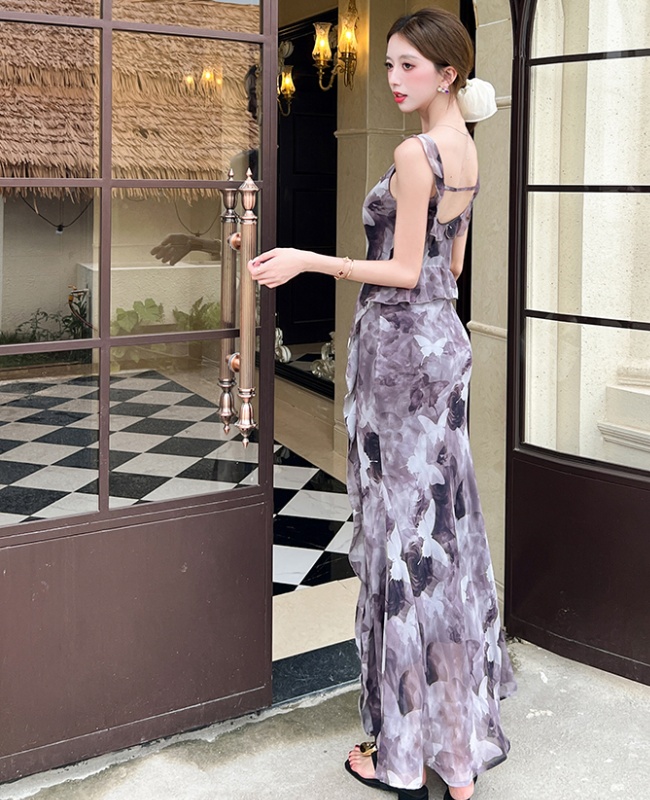 Pinched waist temperament long dress pink dress for women