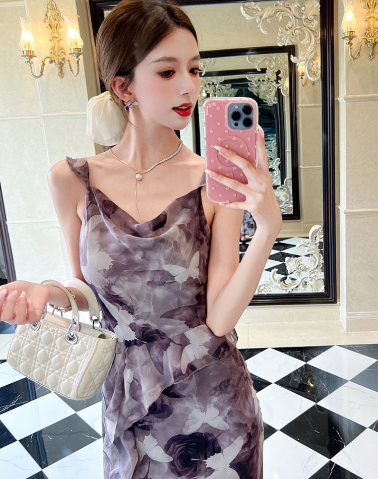 Pinched waist temperament long dress pink dress for women