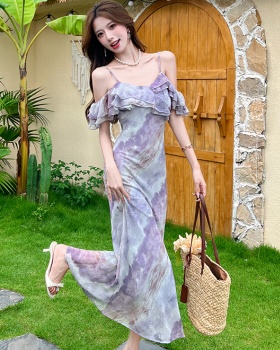 Blooming vacation dress sling long dress