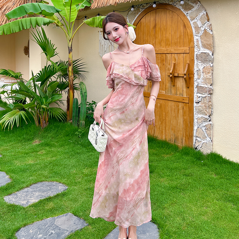 Blooming vacation dress sling long dress