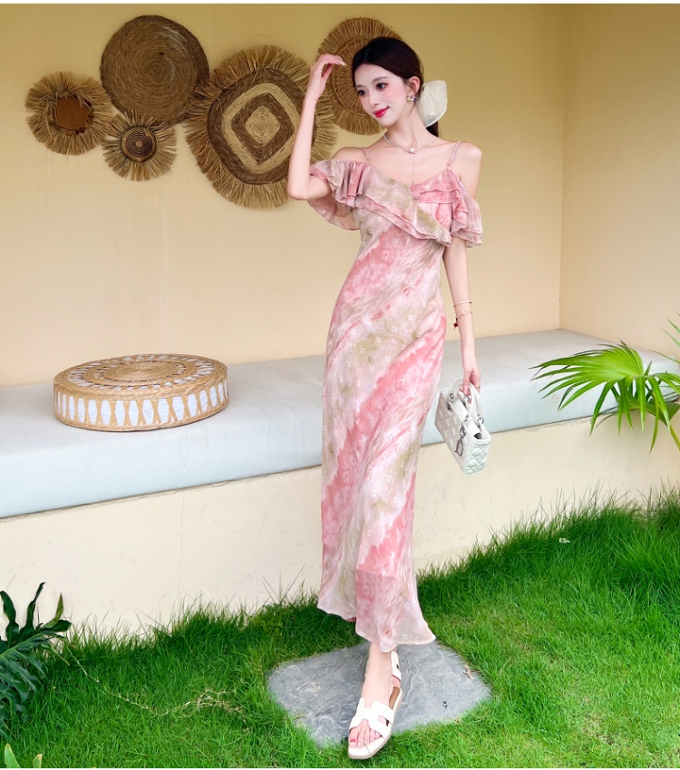 Blooming vacation dress sling long dress