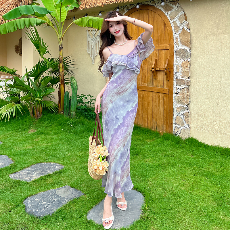 Blooming vacation dress sling long dress