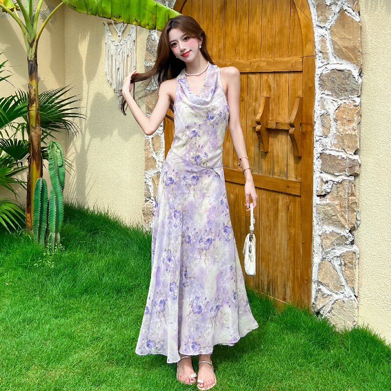 Sleeveless dress vacation long dress 2pcs set for women
