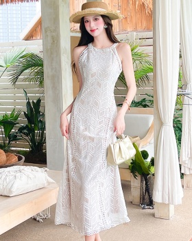 Spring and summer irregular ribbon fashion halter dress