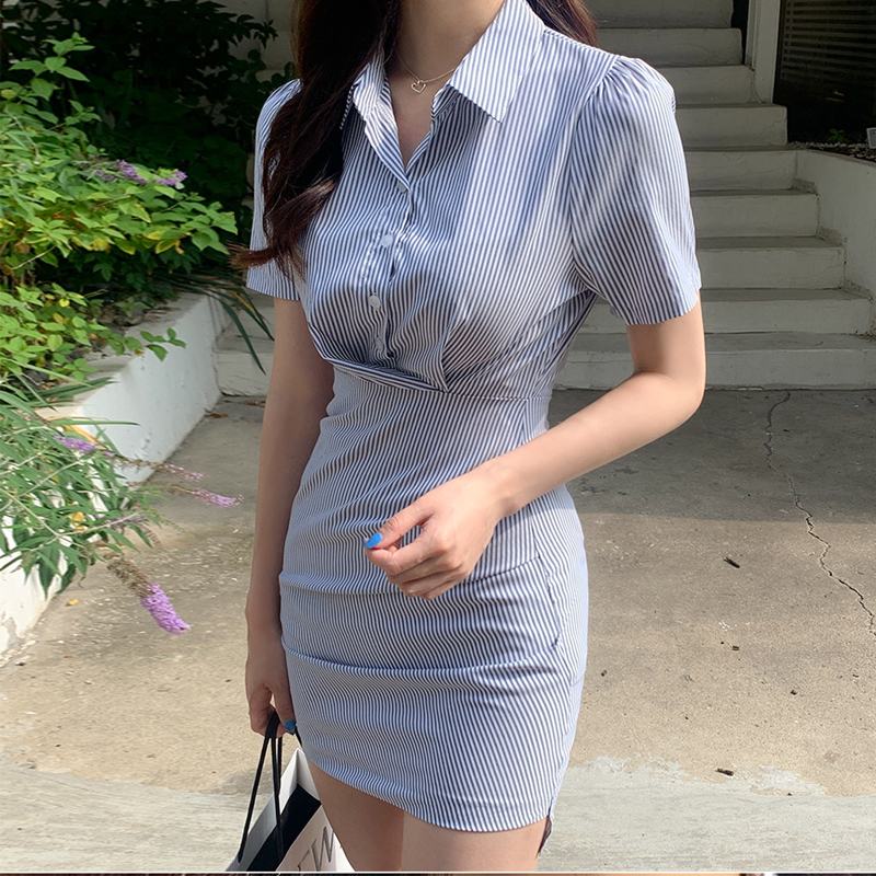 Stripe small fellow shirt slim spring and summer dress