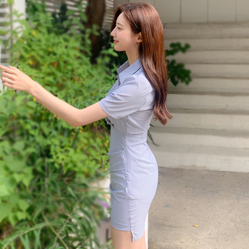 Stripe small fellow shirt slim spring and summer dress