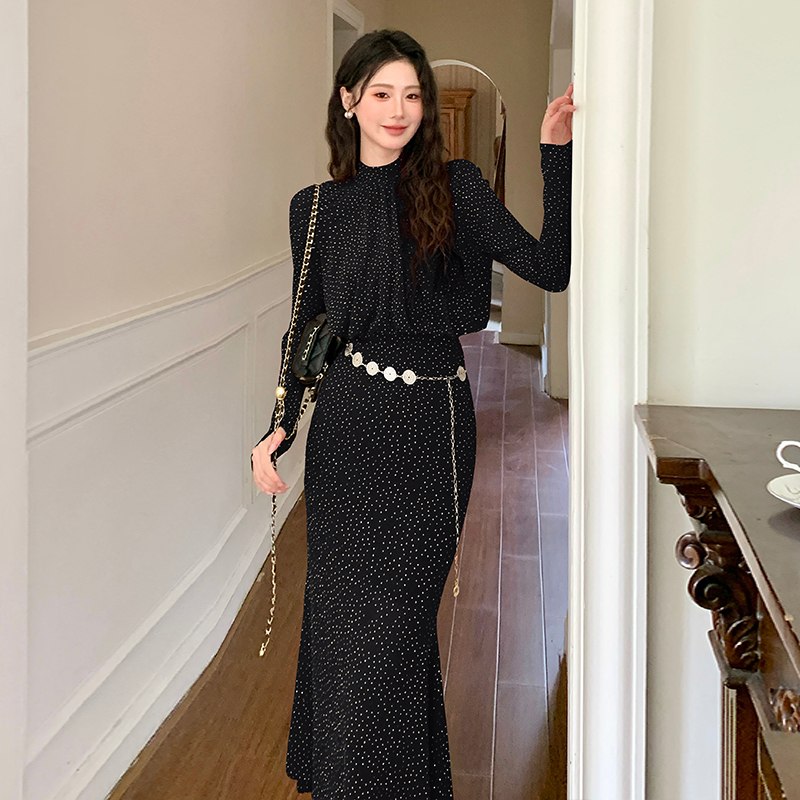 Spring with belt temperament fashion mermaid dress