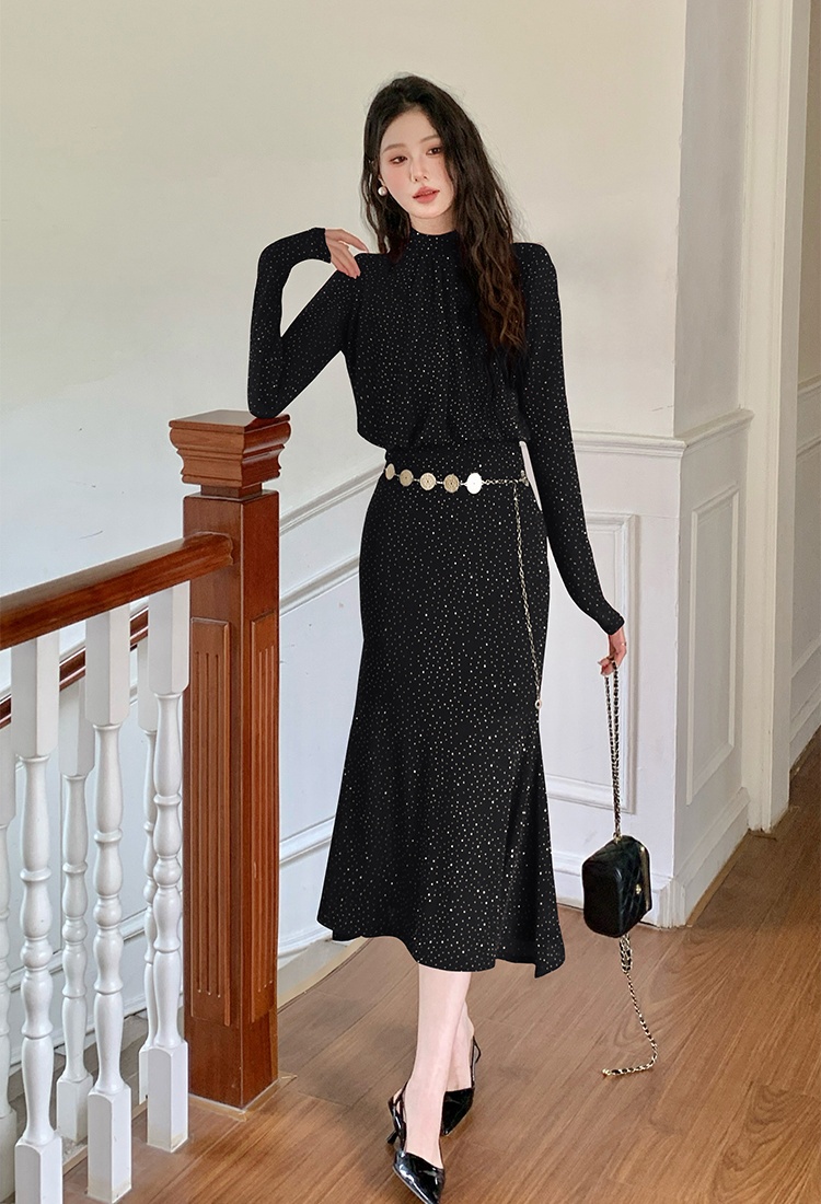 Spring with belt temperament fashion mermaid dress