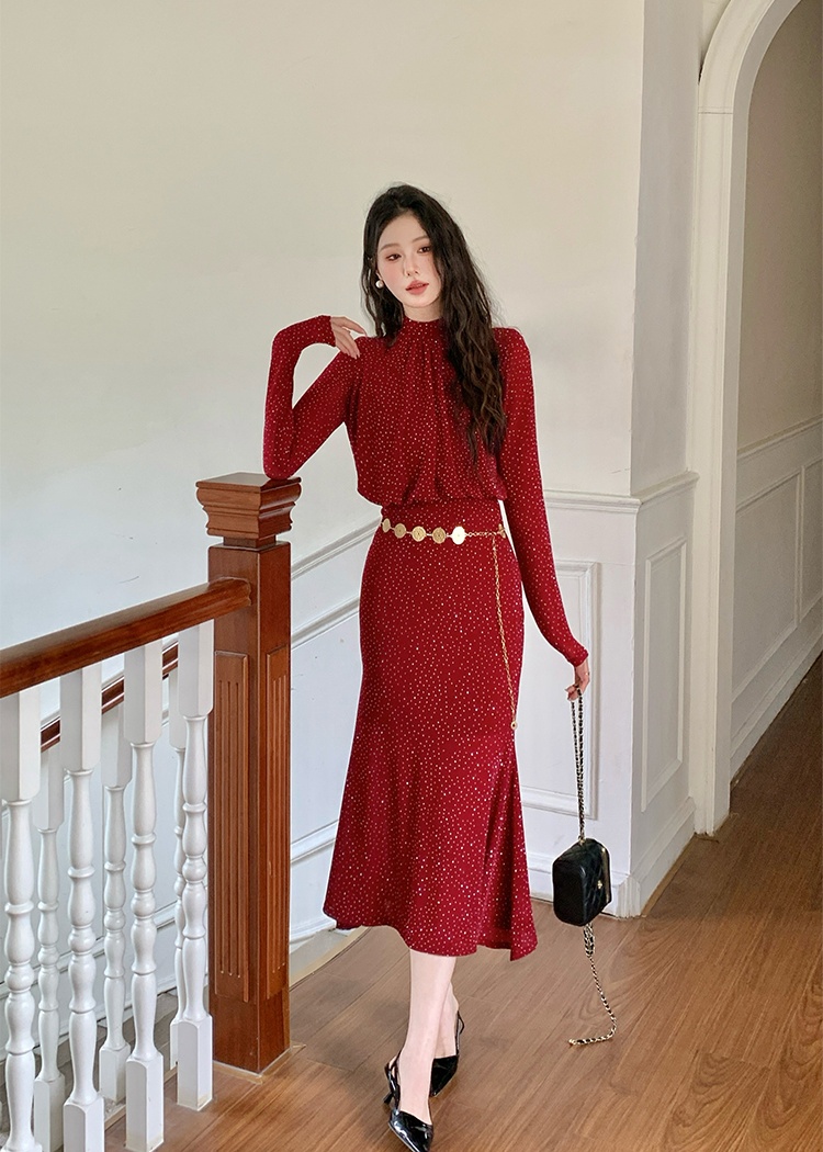 Spring with belt temperament fashion mermaid dress