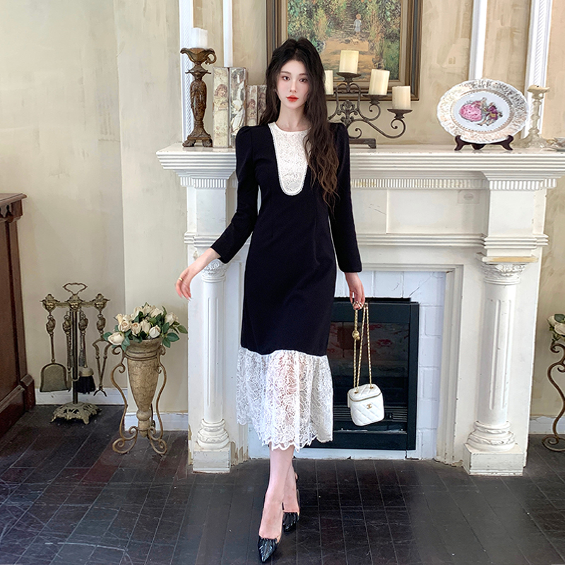 Lace France style black Hepburn style dress