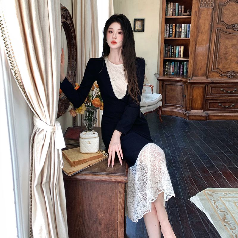 Lace France style black Hepburn style dress