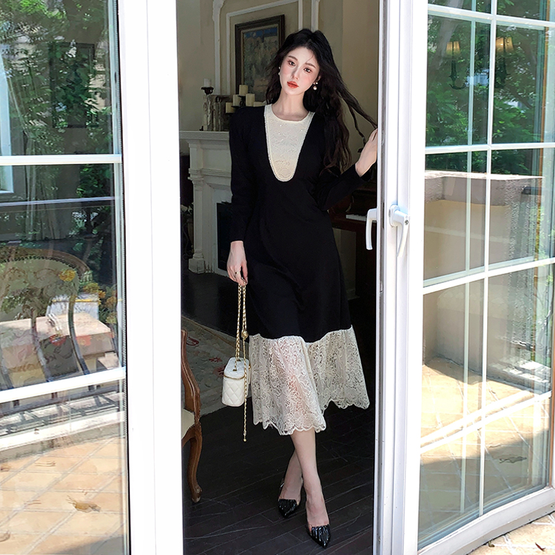 Lace France style black Hepburn style dress