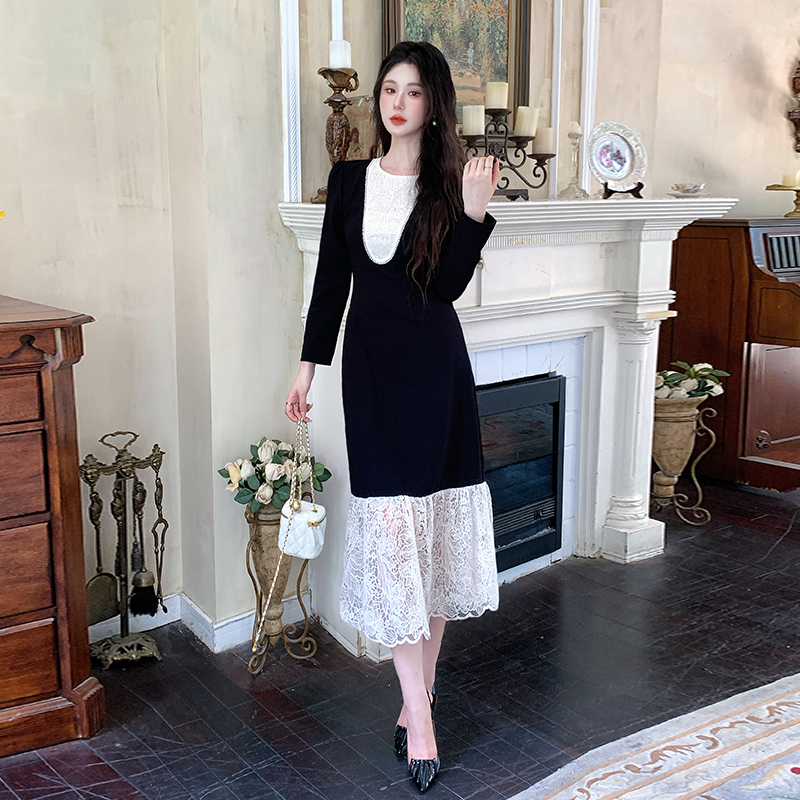 Lace France style black Hepburn style dress