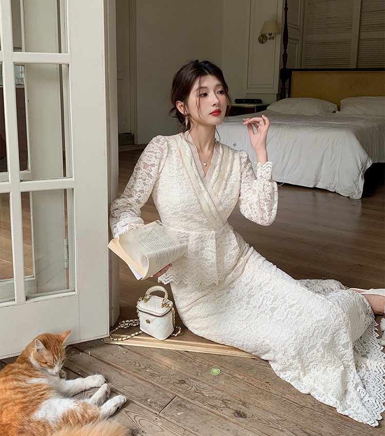 Embroidery lace tops hollow skirt 2pcs set