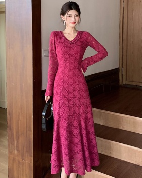 Round neck France style dress mermaid splice eyelash