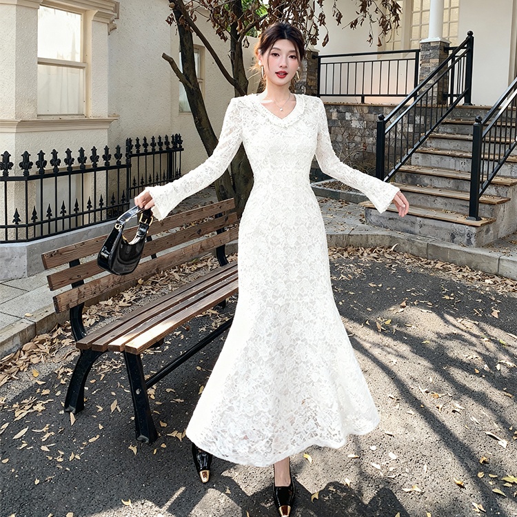 Round neck France style dress mermaid splice eyelash