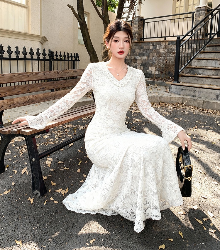 Round neck France style dress mermaid splice eyelash