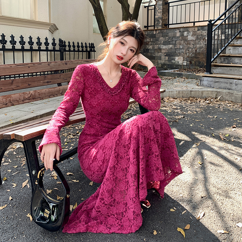 Round neck France style dress mermaid splice eyelash