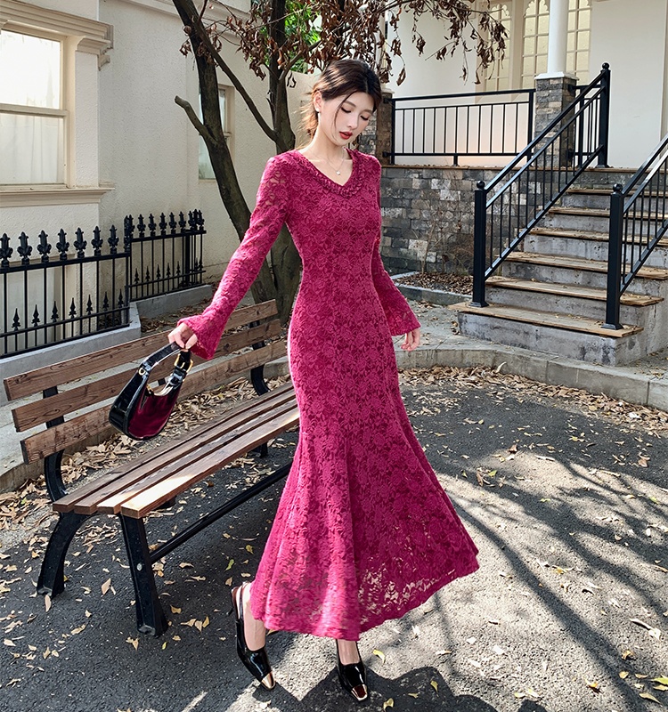 Round neck France style dress mermaid splice eyelash