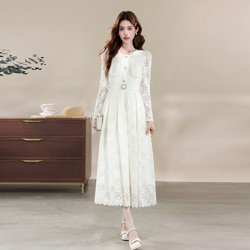Autumn temperament long dress lace evening dress for women