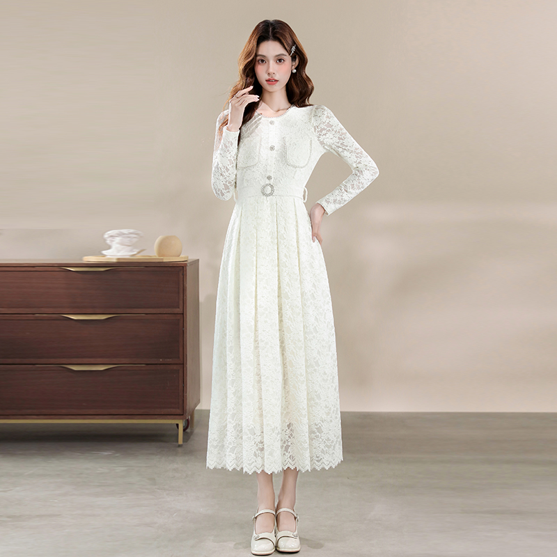 Autumn temperament long dress lace evening dress for women