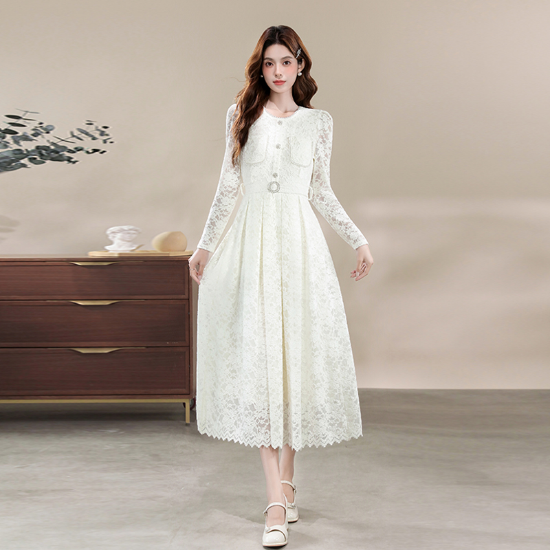 Autumn temperament long dress lace evening dress for women